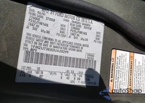 2002 Ford Explorer Xlt z USA, uszkodzony, nr VIN 1FMZU73E02UA28299